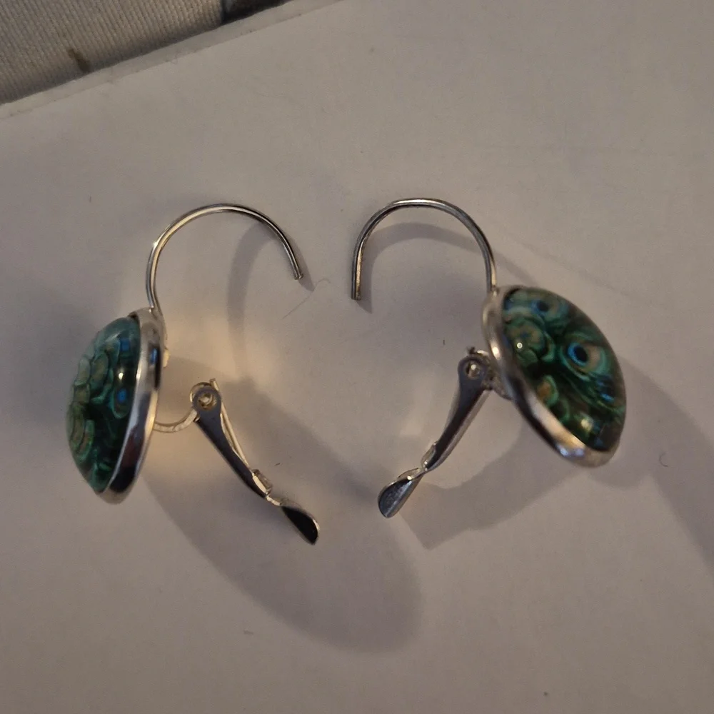 Peacock Glass Cabochon Boho Round Earrings